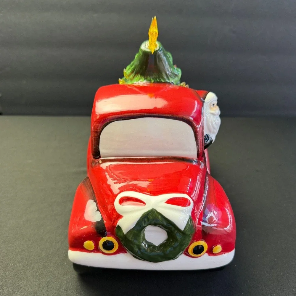 Mr. Christmas Red Truck Santa Light Up Tree Ceramic Farmhouse Holiday Cookie Jar